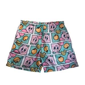 Nintendo Kirby Mens Sz XL Swim Trunks Teal Pink‎ Comic Panel Fruit Board Shorts